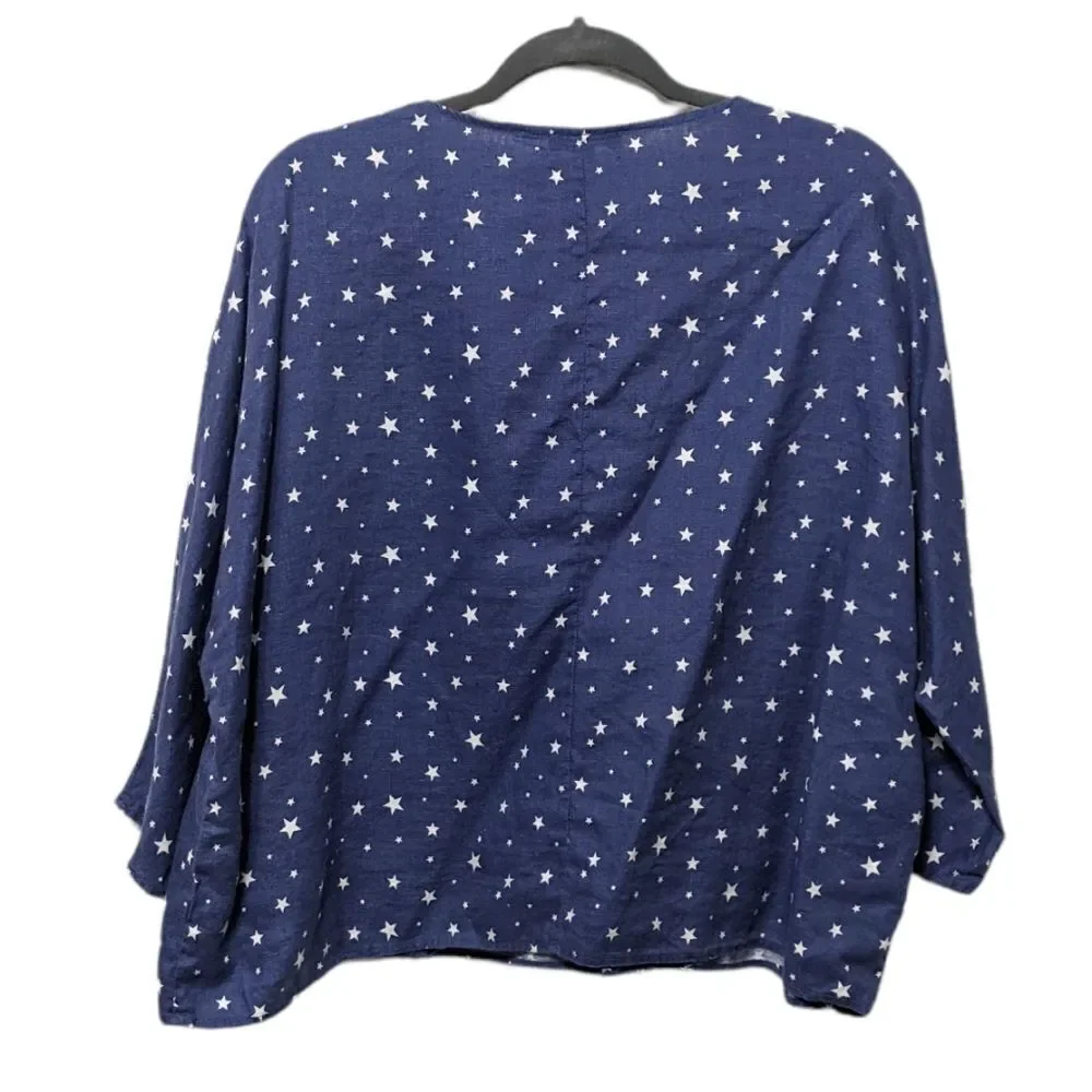 ATHENA MARIE Linen Star Print Boxy Top M - Picture 5 of 7